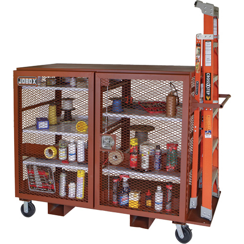 Mobile Mesh Cabinet, Steel, 49 Cubic Feet, Red Consource