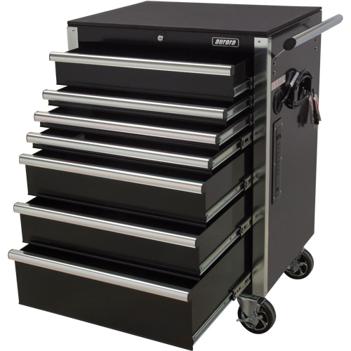 Heavy-Duty Tool Cart, 7 Drawers, 28" W x 22" D x 42-3/8" H, Black Consource