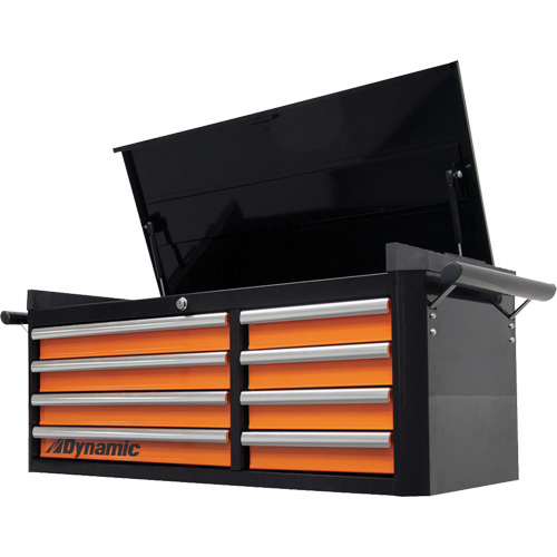 Top Chest, 42" W, 8 Drawers, Black/Orange Consource