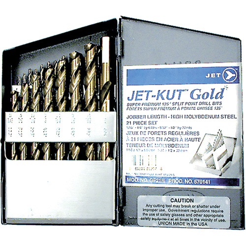 Jeu de forets de premi&egrave;re qualit&eacute; GF21R Jet-Kut GOLD, 21 morceaux, Acier Consource