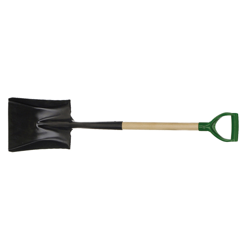 Square Point Shovel, Wood, Tempered Steel Blade, D-Grip Handle, 29" Long Consource