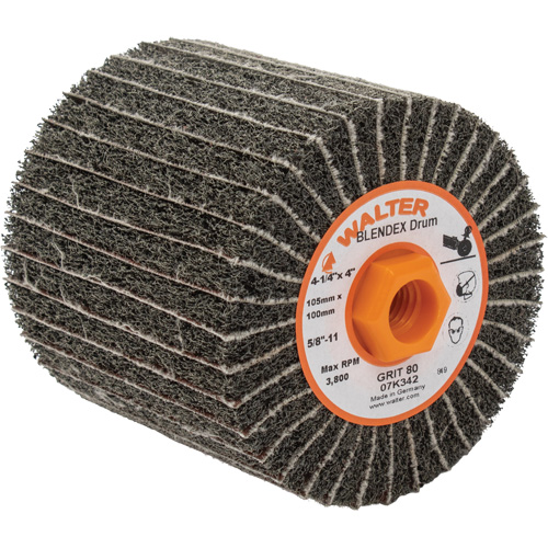 ALLSTEEL Two-In-One Finishing Drums, 4-1/4" Dia. x 4" W, 5/8"-11 Arbor, 80 Grit Consource