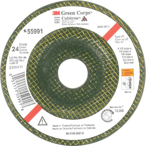 Meule &agrave; moyeu d&eacute;port&eacute; Green Corps, 4-1/2" x 1/4", Arbre 7/8", C&eacute;ramique, Type 27 Consource