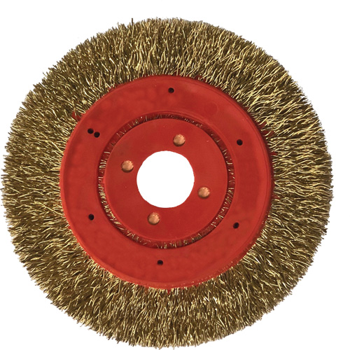 Brosse m&eacute;tallique &agrave; touret et &agrave; encapsulation partielle ne rejetant pas les fils, 3" dia., Fils 0,012", Arbre 1/4" Consource