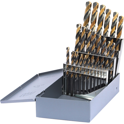 Jeu de forets m&eacute;triques courts DRILLCO, 25 morceaux, Acier rapide Consource