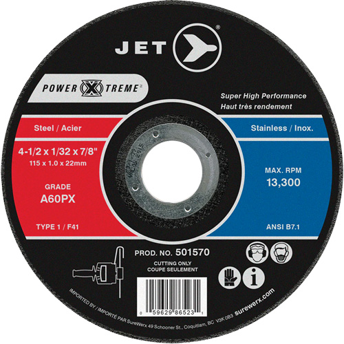 Meule &agrave; tronçonner Power-Xtreme A60PX, 4-1/2" x 1/32", Arbre de 7/8", Type 1, 13 300 Tr/min Consource