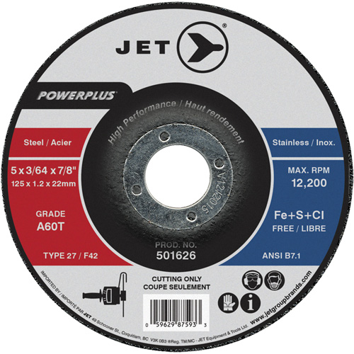 A60T PowerPlus Cut-Off Wheel, 5" x 3/64", 7/8" Arbor, Type 27, 12200 RPM Consource