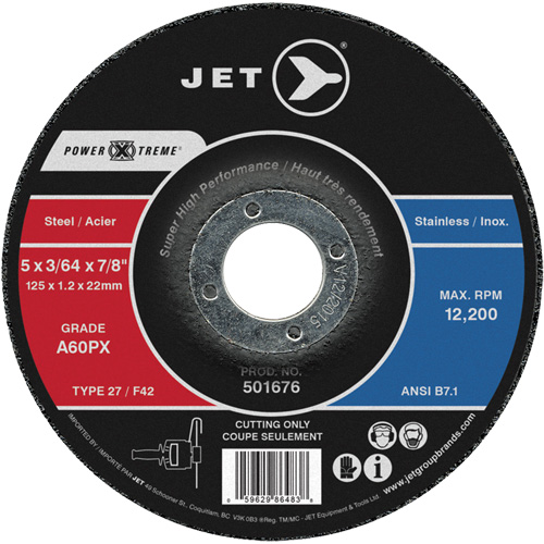 A60PX Power-Xtreme Cut-Off Wheel, 5" x 3/64", 7/8" Arbor, Type 27, 12200 RPM Consource