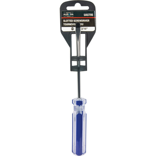 Tournevis &agrave; fente bleu transparent avec bandes, Tige de 3/16", Ronde, Prise en Plastique Consource