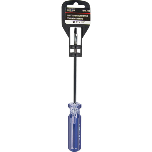 Blue Transparent Striped Slotted Screwdriver, 1/4" Tip, Round, Plastic Handle Consource