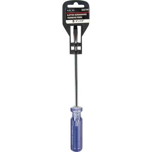 Blue Transparent Striped Slotted Screwdriver, 1/4" Tip, Round, Plastic Handle Consource