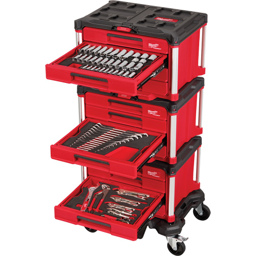 366-Piece Master Mechanics Hand Tool Set with PACKOUT Drawers & Dolly, 16-3/10" x 22-1/5" x 48-5/8", Black/Red Consource