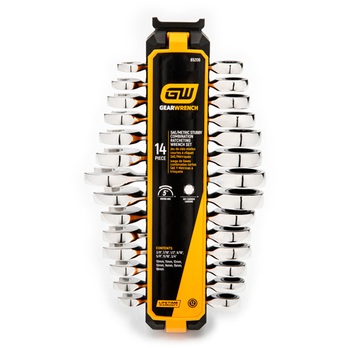 72-Tooth 12 Point Stubby Wrench Set, Ratcheting Combination, 14 Pieces, Imperial and Metric Consource