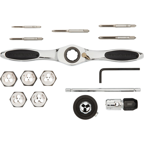 Jeu de tarauds et fili&egrave;res SAE &agrave; cliquet, 15 Morcea Consource