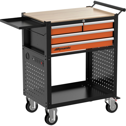 Chariot utilitaire, 4 tiroirs, Noir/Orange Consource