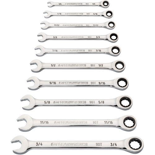 90-Tooth 12-Point Wrench Set, Ratcheting Combination, 10 Pieces, Imperial Consource