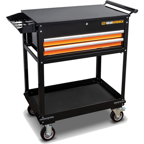 Utility Cart, 2 Drawers, 32-1/2" W x 42" H, Black/Orange Consource