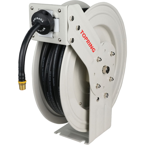 MAXREEL Single-Arm Automatic Rewind L Hose Reel with Rubber Hose, Air, 3/8" x 50', Single Hose, 250 PSI Consource