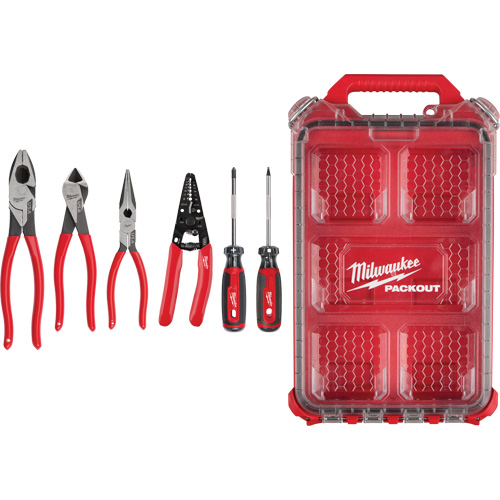 Dipped Grip Pliers, Wire Stripper & Cushion Grip Screwdrivers Set with PACKOUT Organizer Consource