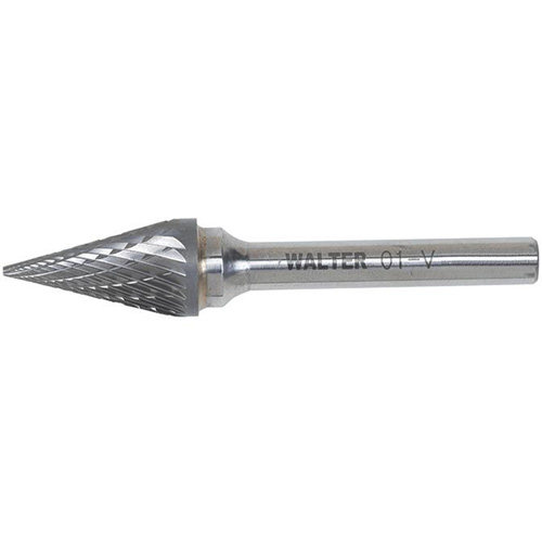 Double Cut Conical Carbide Burr, 1/2" Dia., 1/4" Shank, 7/8" Depth of Cut Consource