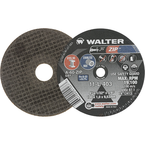Zip Cut-Off Wheel, 4" x 1/32", 3/8" Arbor, Type 1, Aluminum Oxide, 19100 RPM Consource