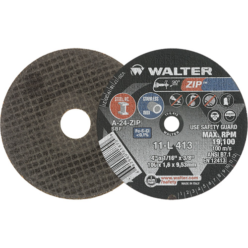 Zip Cut-Off Wheel, 4" x 1/16", 3/8" Arbor, Type 1, Aluminum Oxide, 19100 RPM Consource