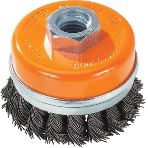 Knot-Twisted Wire Cup Brush with Ring, 3" Dia. x 5/8"-11 Arbor Consource