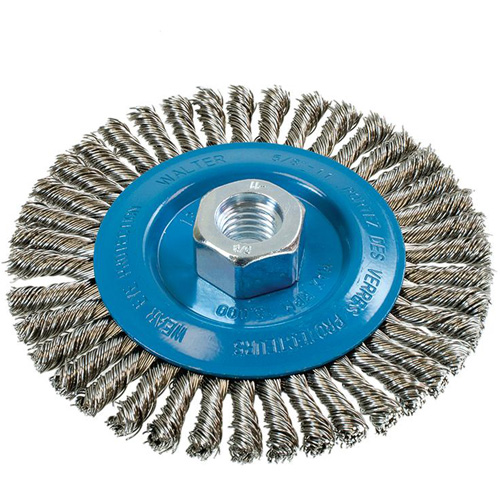 Knot-Twisted Stringer Bead Wire Wheel, 5" Dia., 0.02" Fill, 5/8"-11 Arbor, Aluminum/Stainless Steel Consource