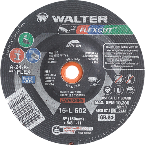 Meules &agrave; moyeu d&eacute;port&eacute; Flexcut, 5", 60 Grain, Oxyde d'aluminium, 5/8"-11, 12 200 Tr/min, Type 29 Consource