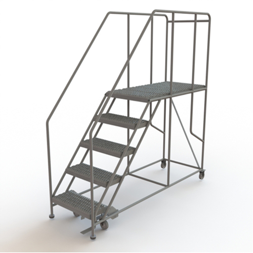 Mobile Work Platform, Steel, 5 Steps, 50" H, 47" D, 24" Step, Serrated Consource