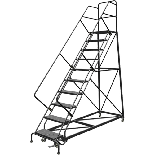 Safety Slope Rolling Ladder, 10 Steps, Perforated, 50° Incline, 100" High Consource
