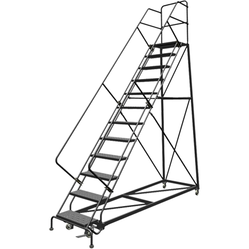 Safety Slope Rolling Ladder, 12 Steps, Perforated, 50° Incline, 120" High Consource
