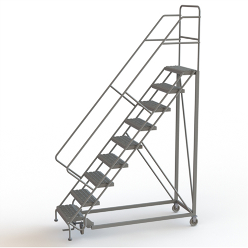Safety Slope Rolling Ladder, 9 Steps, Serrated, 50° Incline, 90" High Consource