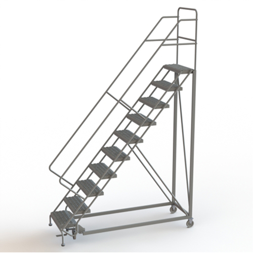 Safety Slope Rolling Ladder, 10 Steps, Serrated, 50° Incline, 100" High Consource