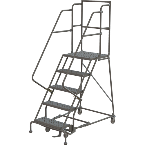 Deep Top Step Rolling Ladder, 5 Steps, 16" Step Width, 50" Platform Height, Steel Consource