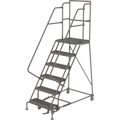 Escabeaux roulants &agrave; dessus profond, 6 marches, Largeur de la marche 16", Hauteur de la plateforme 60", Acier Consource