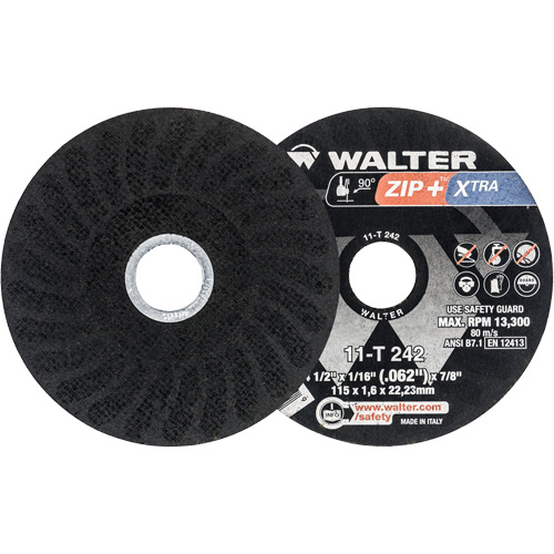 Zip+ Right Angle Grinder Reinforced Cut-Off Wheels, 4-1/2" x 1/16", 7/8" Arbor, Type 1, Zirconia Alumina, 13300 RPM Consource