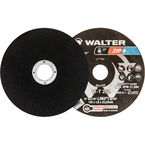 Zip+ Right Angle Grinder Reinforced Cut-Off Wheels, 5" x 1/16", 7/8" Arbor, Type 1, Zirconia Alumina, 12200 RPM Consource