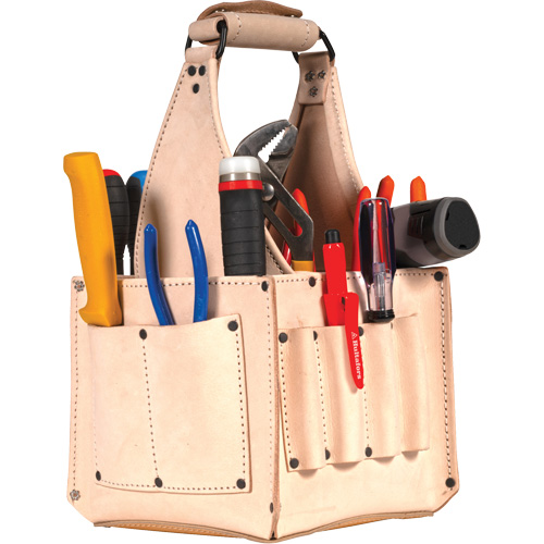 Porte-outils pour &eacute;lectricien et travaux d'entretien, Cuir, 17 pochettes, Beige Consource