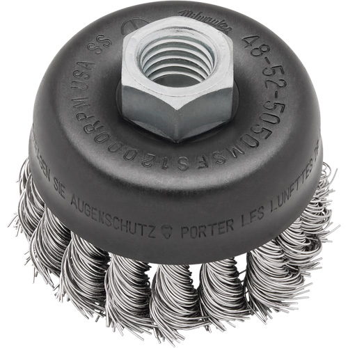 Brosse boisseau &agrave; fil nou&eacute;, 3" dia. x 5/8"-11 arbre Consource