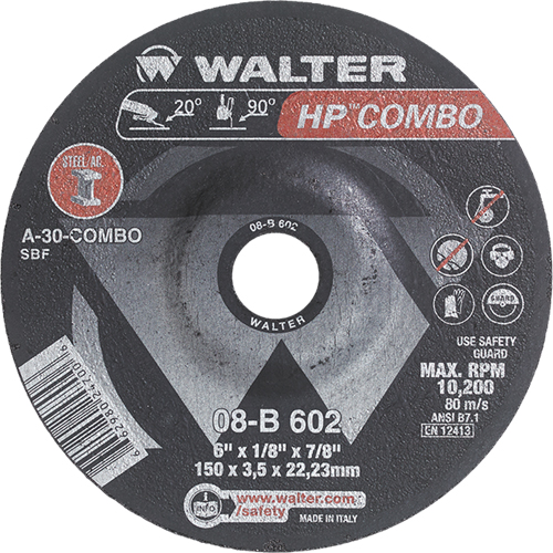 HP Combo Depressed Center Combination Wheel, 6" x 1/8", 7/8" Arbor, Type 27 Consource