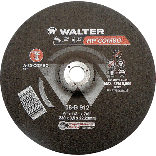 HP Combo Depressed Center Combination Wheel, 9" x 1/8", 7/8" Arbor, Type 27 Consource