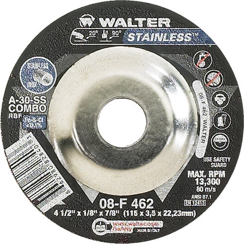 Depressed Centre Grinding Wheels - Stainless Type 27, 4-1/2" x 1/8", 7/8" Arbor, Type 27 Consource