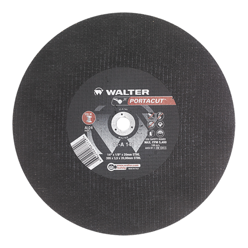 Meule &agrave; tronçonner rapide en acier inoxydable Portacut, 14" x 1/8", Arbre de 3/4", Type 1, Oxyde d'aluminium, 5400 Tr/min Consource