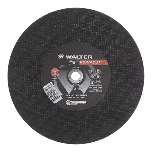 Meule &agrave; tronçonner rapide en acier inoxydable Portacut, 14" x 1/8", Arbre de 7/8", Type 1, Oxyde d'aluminium, 5400 Tr/min Consource
