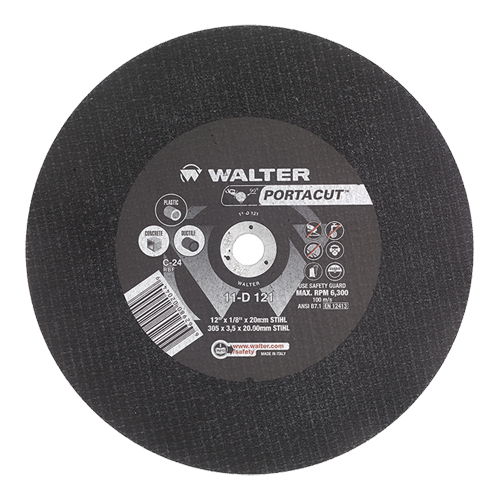Meule &agrave; tronçonner rapide en acier inoxydable Portacut, 12" x 1/8", Arbre de 3/4", Type 1, Carbure de silicium, 6300 Tr/min Consource