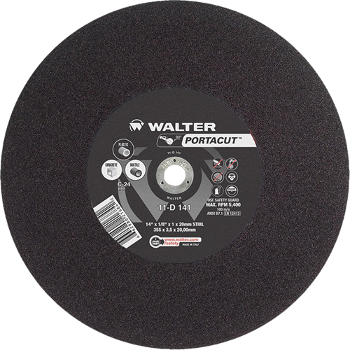 Meule &agrave; tronçonner rapide en acier inoxydable Portacut, 14" x 1/8", Arbre de 7/8", Type 1, Carbure de silicium, 5400 Tr/min Consource