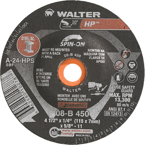 HP Spin-On Grinding Wheel, 4-1/2" x 1/4", 5/8"-11 Arbor, Type 27S Consource
