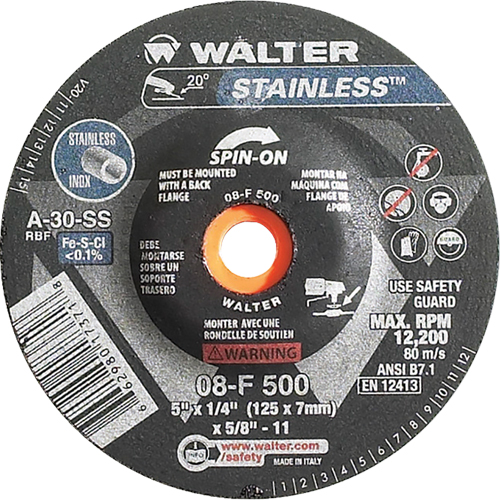 Depressed Centre Grinding Wheels - Stainless Type 27, 5" x 1/4", 5/8"-11 Arbor, Type 27S Consource