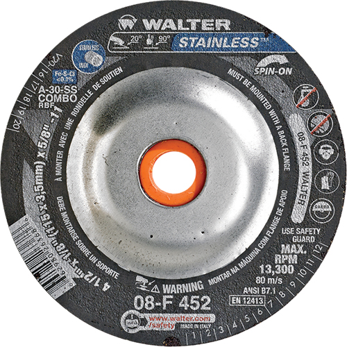 Depressed Centre Grinding Wheels - Stainless Type 27, 4-1/2" x 1/8", 5/8"-11 Arbor, Type 27S Consource